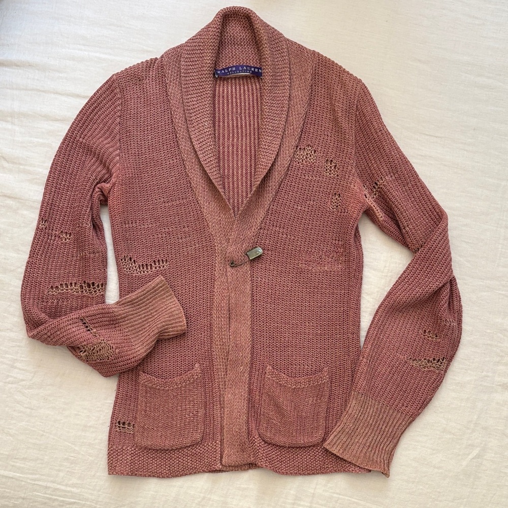 Ralph Lauren Dusty Rose Shawl-Collar Toggle Cardigan - Picture 1 of 8